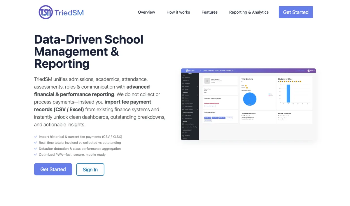 TriedSM school management and reporting dashboard